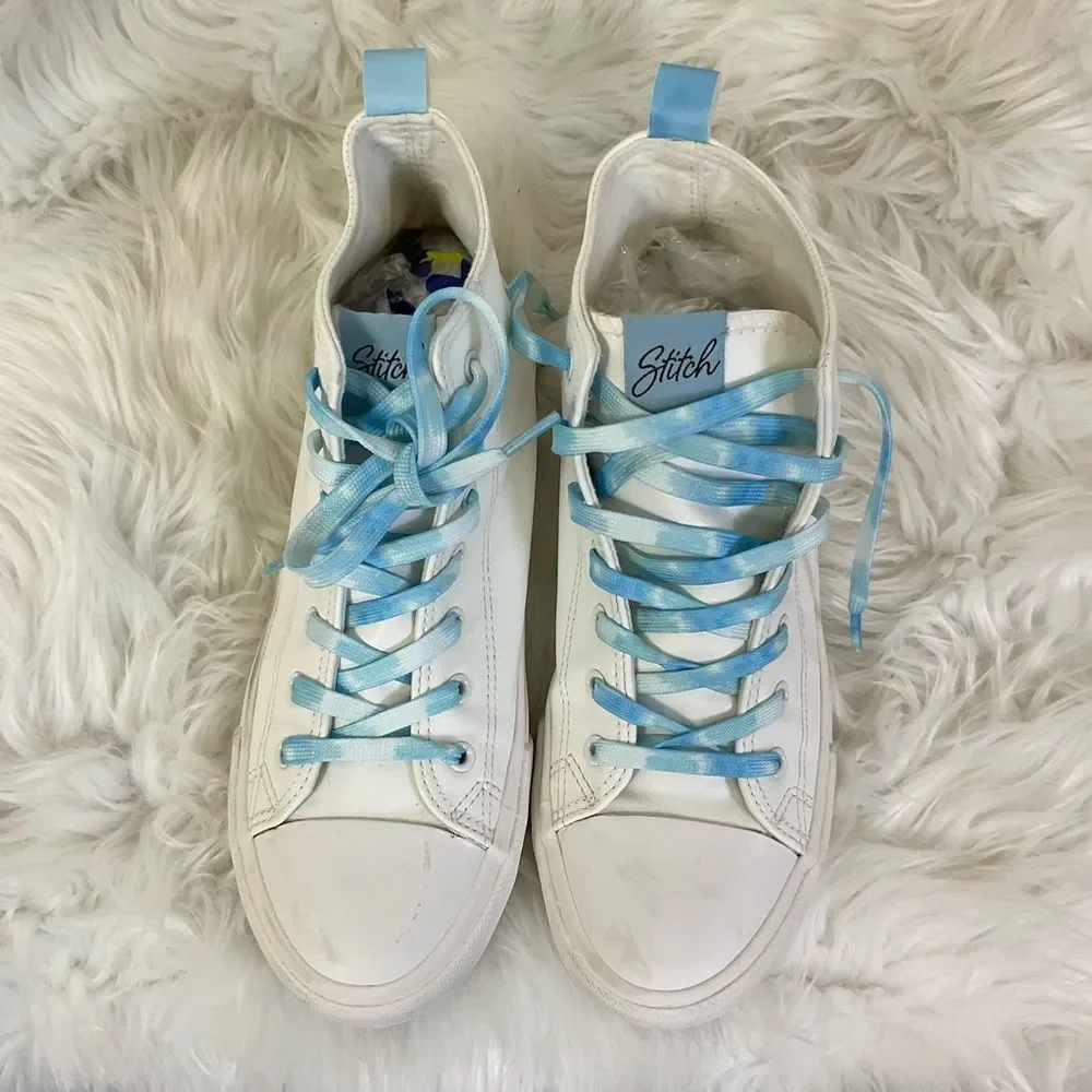 Disney Lilo & Stitch Girls White Blue Lace Up High Top Sneakers Size 6